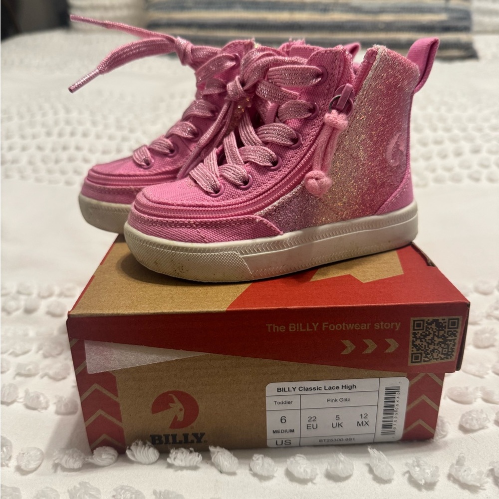 Billy’s Lace High Toddler Shoes - Pink Glitter